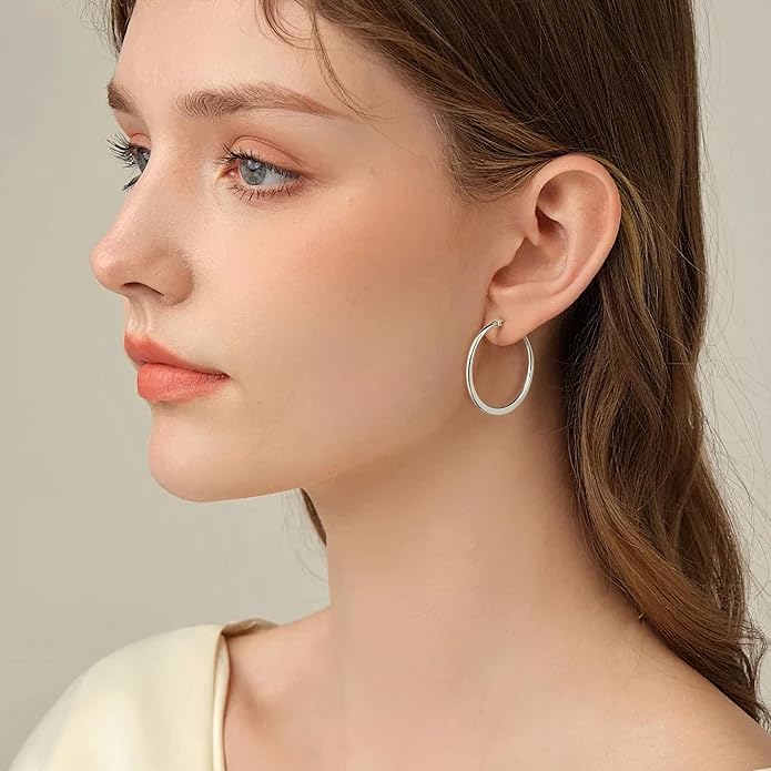 Gacimy Flattened 14K Gold Plated Hoop Earrings for Women, 14K Real Gold Plated Hoops with 925 Sterling Silver Post,Hypoallergenic Lightweight Earring