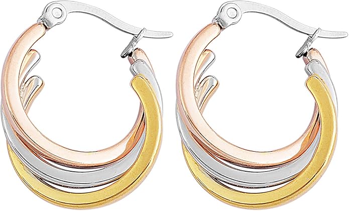 Edforce Women's Stainless Steel Overlapping Triple Hoop Earrings, (25mm-35mm)