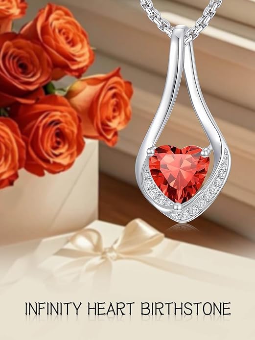 Birthstone Necklaces for Women,18k Yellow/White Gold Plated Forever Love Heart Infinity Pendant Necklace Anniversary Jewelry Christmas Birthday Gifts for Women Her Wife Girlfriend