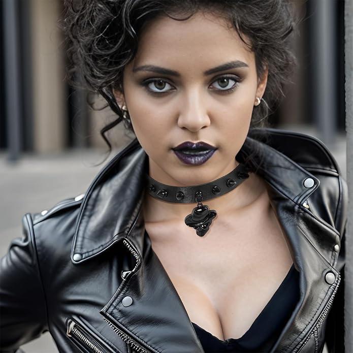 MILAKOO Punk Black Choker Gothic Spiked Rivets for Women Men with Charm Pendant Leather Necklace