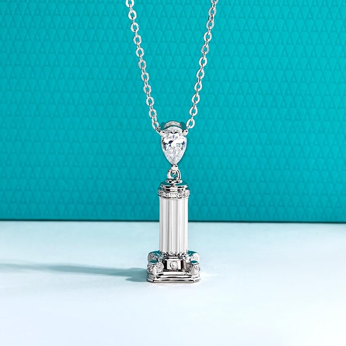 AnuClub Cushion Cut Moissanite Pendant Necklace D Color VVS1 925 Sterling Silver Refined Daily Necklace for Women with Certificate, 40+2+3cm Adjustable Chain