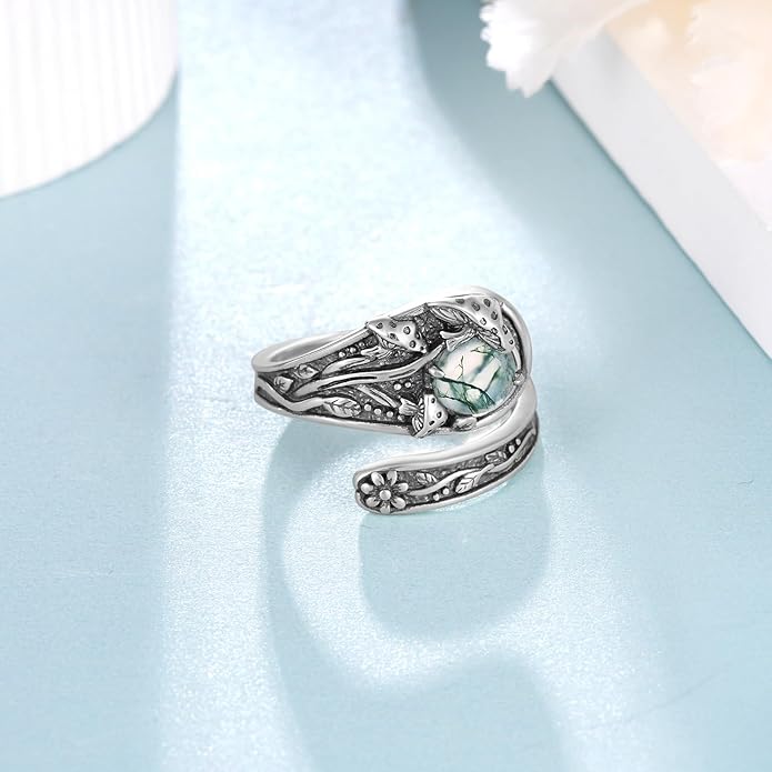 Spoon Rings for Women 925 Sterling Silver Mushroom/Phoenix/Snake/Cardinal/Octopus/Tree of Life/Sunflower/Highland Cow/Dragonfly/Dragon/Horse/Sea Turtle/Frog Rings