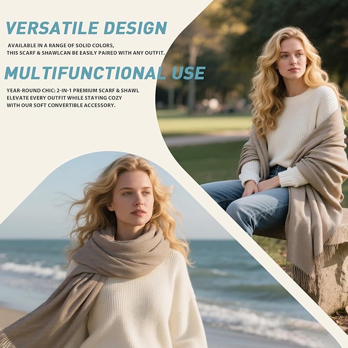 FLEESOFT Winter Wool Scarf Shawl -Thick Oversized Pashmina Shawl Wrap,Soft Warm Winter Scarves,Travel Blanket Scarf for Women