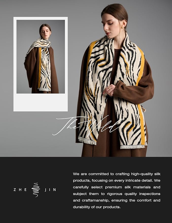 ZHE JIN Luxurious Silk Scarf Shawl Wraps for Women, Warm Scarves Winter Gift, 100% Brushed Mulberry Silk