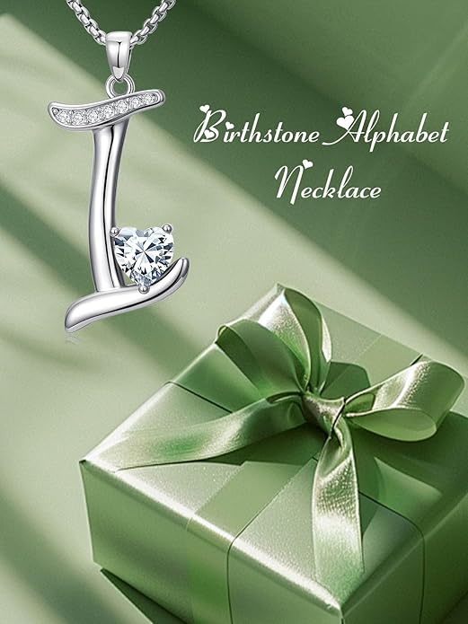 Christmas Gifts for Women Alphabet A to Z Initial Birthstone Pendant Necklaces for Women - 18k White Gold Plated Personalized Name Jewelry Valentine Mothers Day Birthday Gifts for Women Her Girlfriend