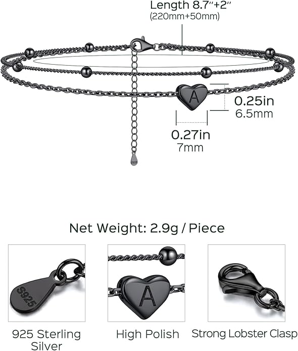 ChicSilver Sterling Silver Anklets for Women 925 Ankle Bracelets for Women Layered Heart Anklet With Beaded Anklets for Women