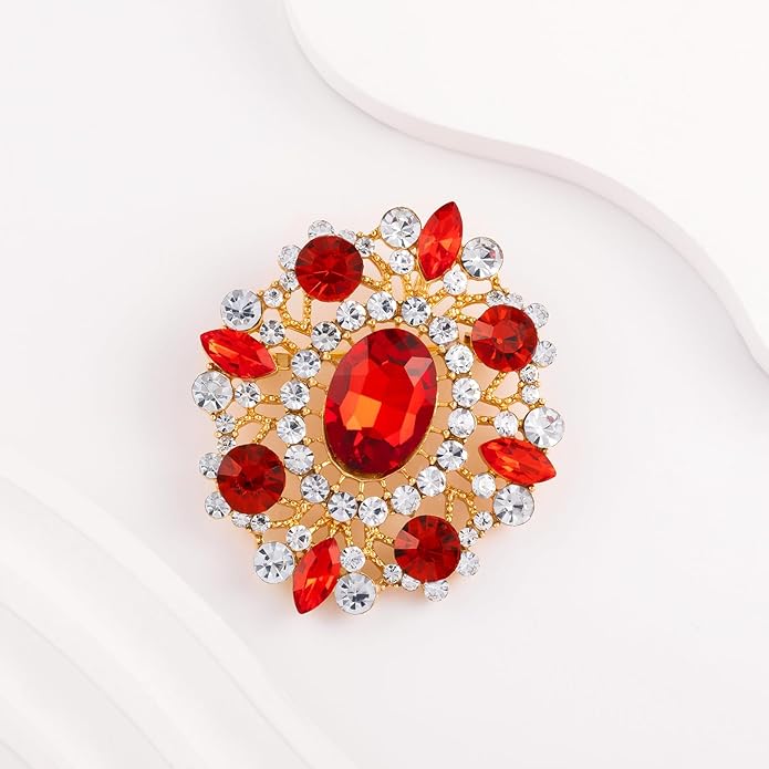 LAXPICOL Vintage Clear Austrian Crystal Brooch Pin for Women Elegant Wedding Bridal Brooches Broach Pin 1.69"*1.39"