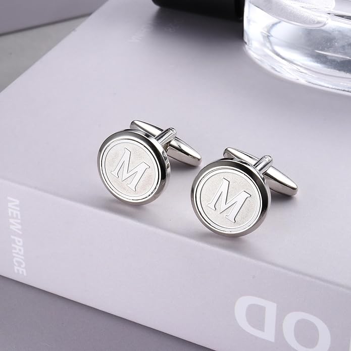 LOYALLOOK Initial Gold Cufflinks for Men Gold Cuff Links Personalized Copper CuffLinks Letter Cufflinks Gift for Groom Husband Father