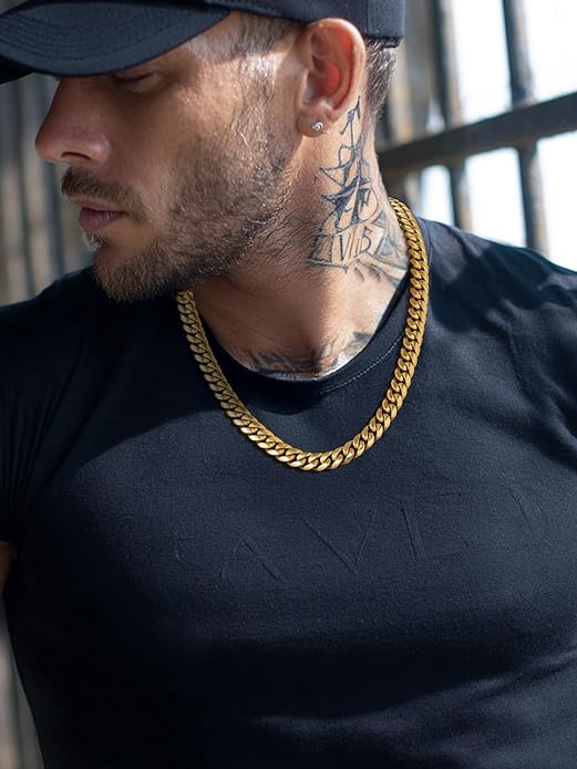 ChainsPro Chunky Miami Cuban Link Chains for Men,Stainless Steel Cuban Chain Necklace,4.8/6/10/14mm Width,No Tarnish& Thick Hip Hop Jewelry,18-30 inch Length, Black/Gold Plated/Silver,Send Gift Box