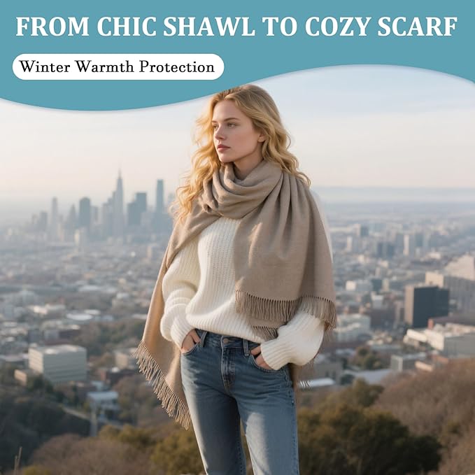 FLEESOFT Winter Wool Scarf Shawl -Thick Oversized Pashmina Shawl Wrap,Soft Warm Winter Scarves,Travel Blanket Scarf for Women
