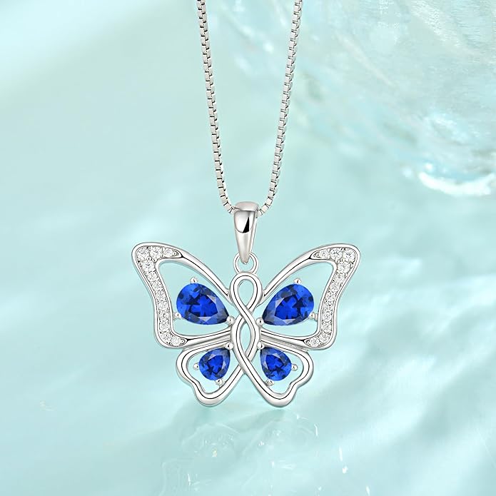 Butterfly Necklace 925 Sterling Silver Cubic Zirconia Birthstone Jewelry Gifts for Women Wife Mother