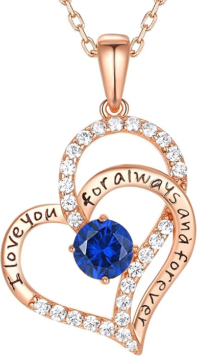 Heart Birthstone Silver Necklace for Women, S925 Sterling Silver Pendant Necklace Birthday Jewelry Gifts for Her Mother Mom Wife Girlfriend