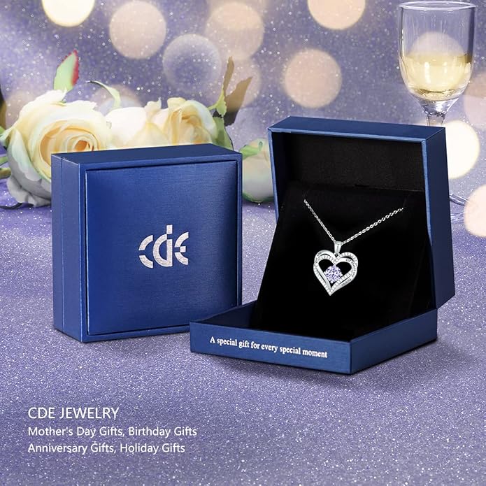 CDE Forever Love Heart Necklaces for Women, Wedding Anniversary, Birthday Mothers Day Gifts for Mom, Mother, Wife, Girlfriend, S925 Silver Jewelry with Birthstone Pendant