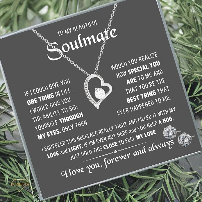 To My Soulmate Necklace For Women, Soul Mate Jewelry for Women, Future Wife Gifts, To My Wife Necklace from Husband, Gifts for Girlfriend, Pendant With Message Card