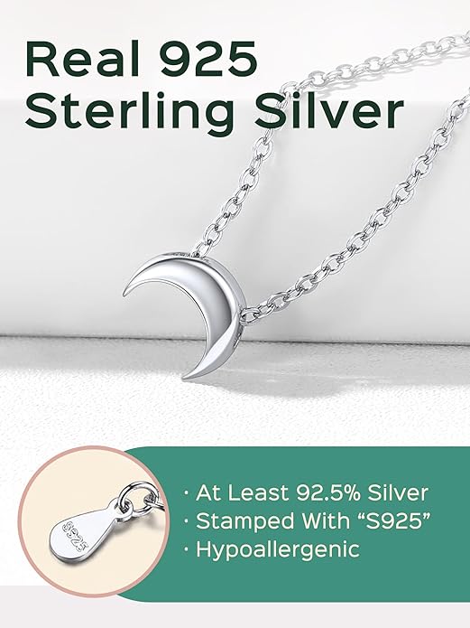 ChicSilver Personalized 925 Sterling Silver Dainty Small Heart/Star/Moon/Dot/Triangle Pendant Necklace for Women, Silver/Gold/Rose Gold/Black (with Gift Box)