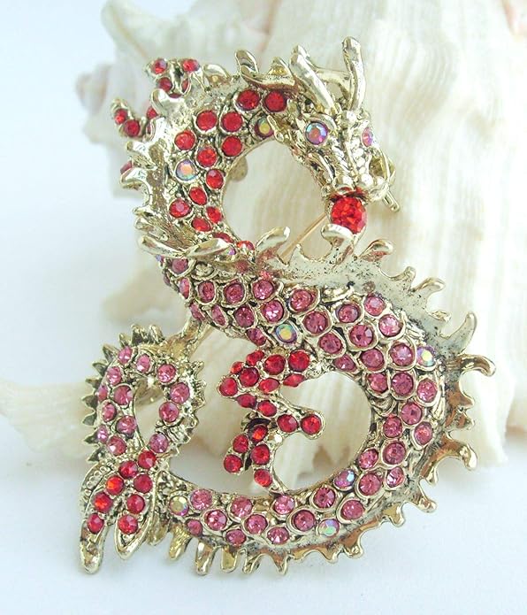 Art Style 2.36" Dragon Brooch Pin Pendant Austrian Crystal BZ2980