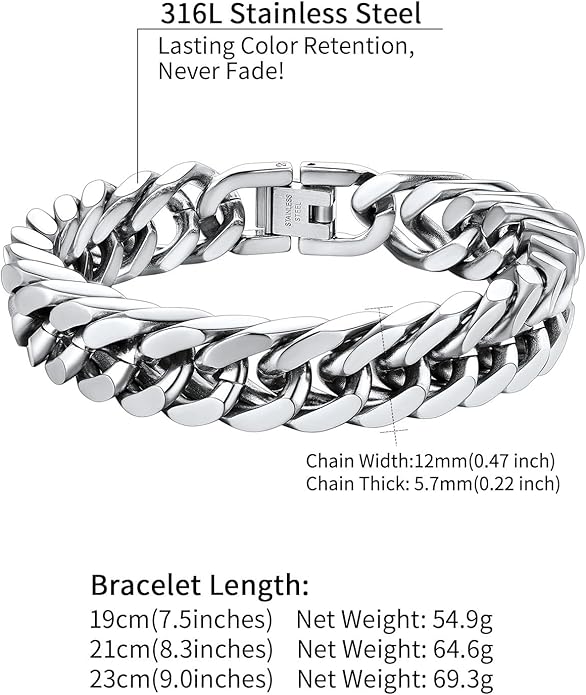 ChainsHouse Stainless Steel Cuban Link Bracelet, 8mm/12mm/17mm Width, 7.5"/8.3"/9", 18K Gold Plated Chain Wrist Bracelets for Men Women, Send Gift Box