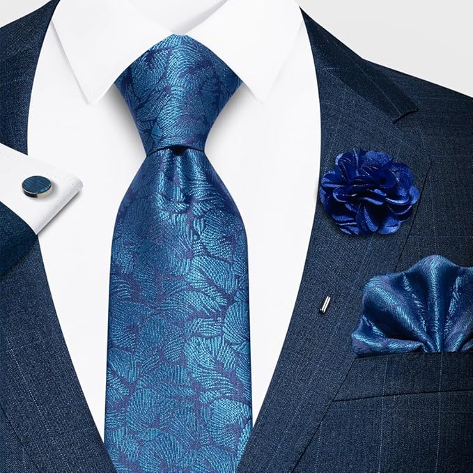 joy alice Ties Set Men Mixed Color Necktie Handkerchief Cufflinks Brooch 3.15 Formal