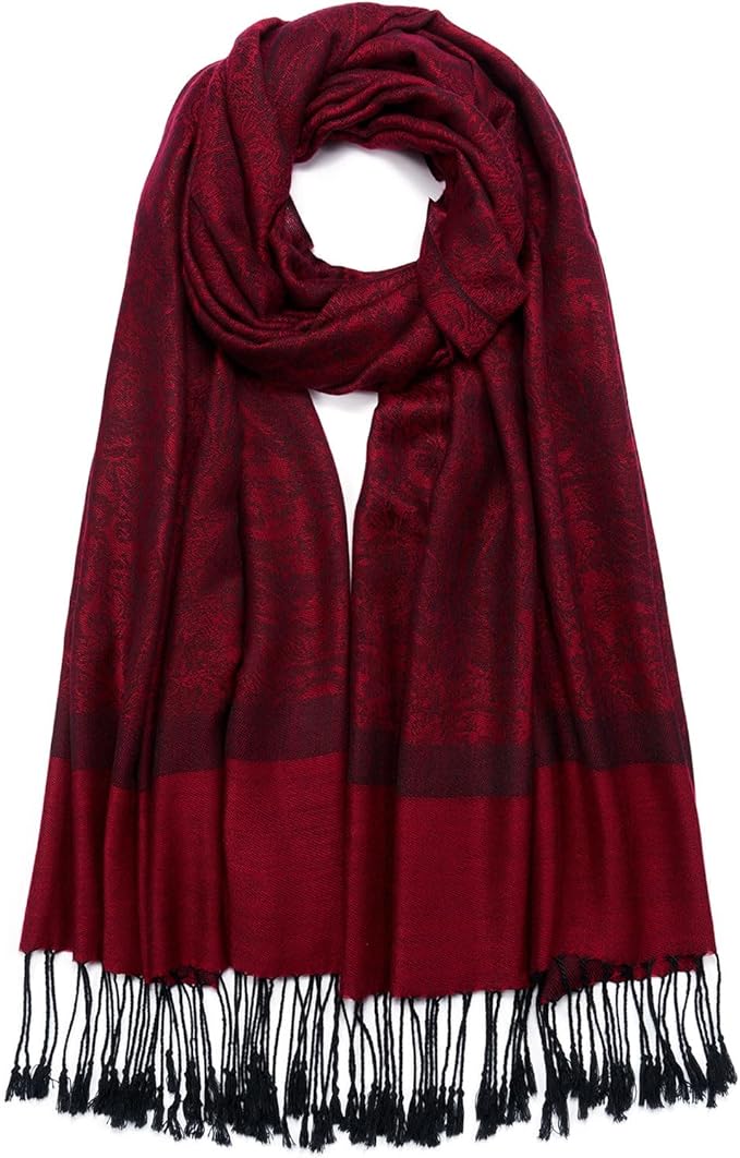 QIUTIMIY Paisley Pashmina Shawl Wrap Women Reversible Vintage Jacquard Pashmina Rave Scarf with Fringe for Evening, Wedding