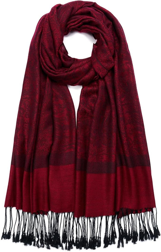 QIUTIMIY Paisley Pashmina Shawl Wrap Women Reversible Vintage Jacquard Pashmina Rave Scarf with Fringe for Evening, Wedding