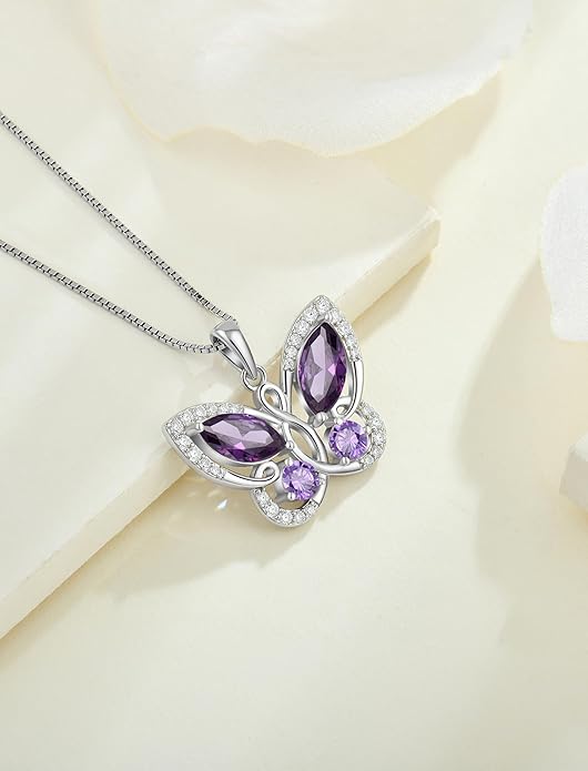 STARCHENIE Butterfly Pendant Necklace for Women 925 Sterling Silver Birthstone Butterfly Jewelry Gifts
