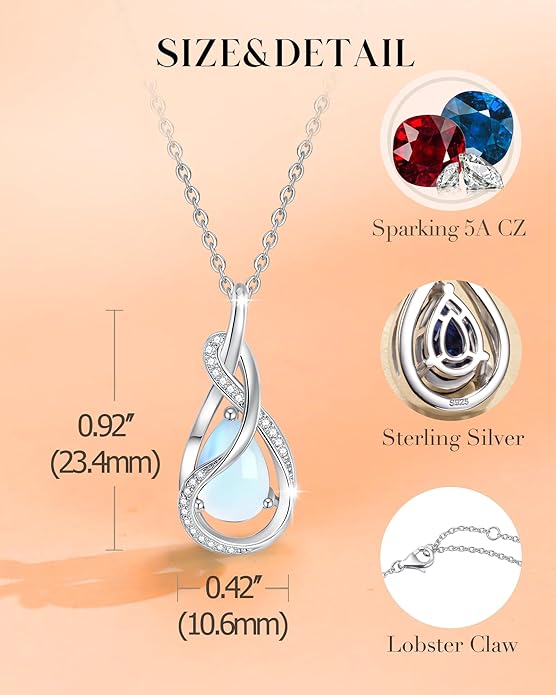 FANCIME TimelessTie Birthstone Necklace for Women White Gold Plated Sterling Silver Ribbon Design Jewelry Knot Pendant Fine Jewelry Gemstone Birthday Graduation Anniversary Christmas Gifts for Women Wife Mother Her