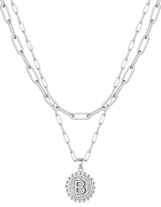 Ursteel Layered Initial Necklaces for Women, 14K-Gold-Plated Dainty Layering Paperclip Chain Necklaces for Women Jewelry