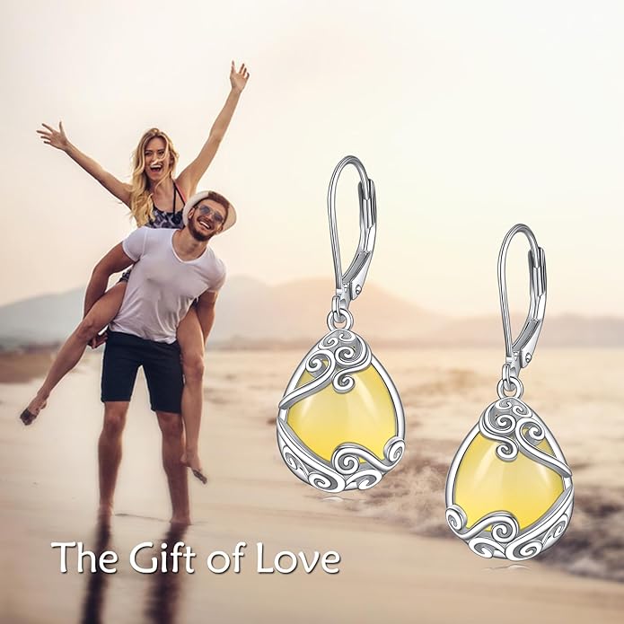 Moonstone Filigree Drop Dangle Teardrop Earrings 925 Sterling Silver Moonstone Leverback Earrings for Women Jewelry Gifts