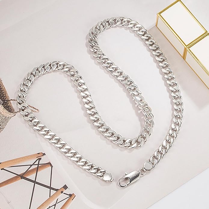 Dankadi Fashion 925 Sterling Silver Solid Miami Cuban Link Chain Necklace 8MM & 12MM- Curb Cuban Thick Big Link Choker For Men 20 "22" 24 "26" 28" Fine Jewelry