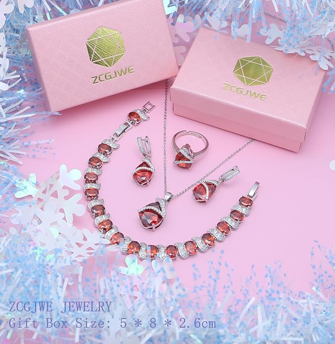 ZCGJWE Wedding Jewelry Set for Women Gem Necklace Earrings Bracelet Luxury Jewelry Set Birthday Valentine's Day Mother's Day Christmas Prom Jewelry Gift