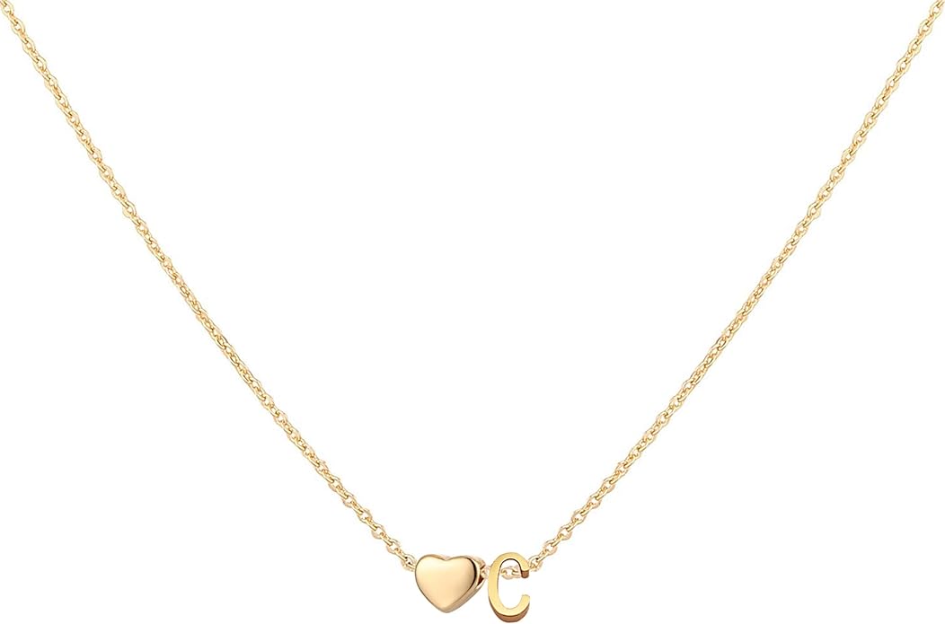 Initial Heart Necklace 18K Gold Plated Stainless Steel Tiny Heart Letter Necklace Personalized Monogram Name Necklace for Women