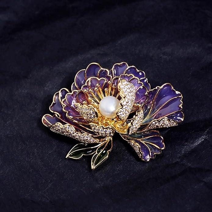 Vintage Botanical Flower Brooch for Women - An elegant crystal - inlaid metal pin accessory suitable for dresses, jackets, and scarves