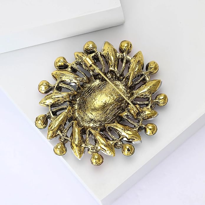Rhinestone Brooch for Women,Vintage Crystal Flowers Brooch Statement Crystal Glass Lapel Pins Prom Classic Jewelry