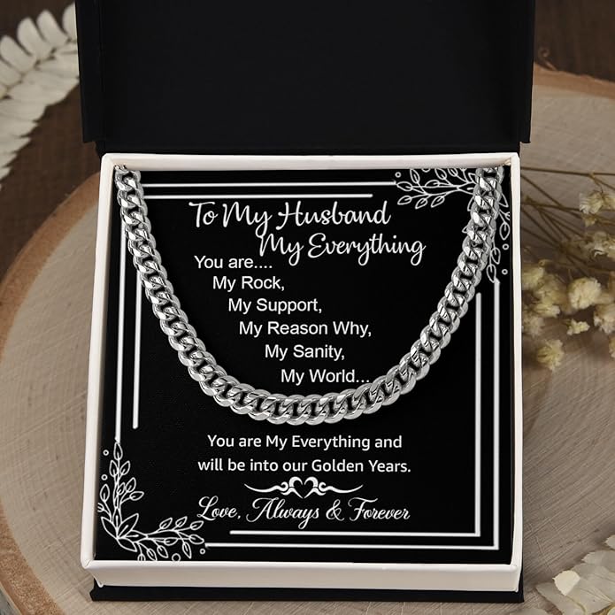 Mapileng Cuban Link Chain Necklace For Husband, Love You This Much To My Husband Classic Steel Jewelry Gift Birthday Christmas Anniversary Jewelry Gifts for Dad Brother Boyfriend Son