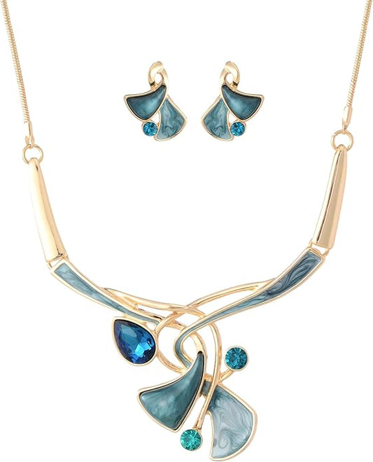 Chunky Statement Jewelry Set Vintage Retro Leaf Flower Floral Geometric Bohemian Boho Bib Necklace Earring Set Fashion Costume Jewelry for Women Girls Wedding Party Prom Unique Gift