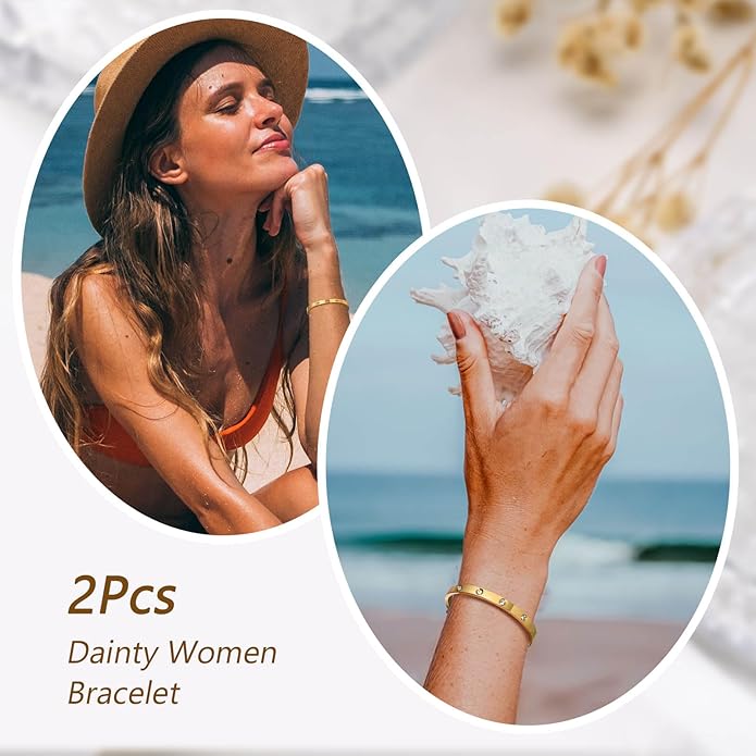MPRAINBOW Gold Bracelets for Women, 2Pcs 18K Gold Plated Cubic Zirconia Bangle Crystal Friendship Bracelet Jewelry,Wedding Party Christmas Birthday Gifts for Her Girlfriend Sister Daughter