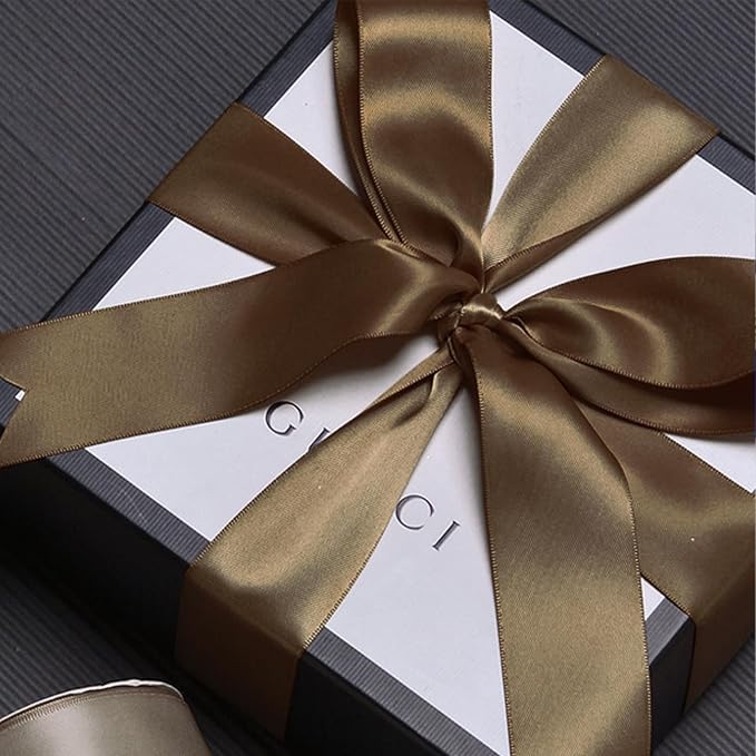 LEEQE Brown Double Face Satin Ribbon 1 inch X 50 Yards Spool Bright Colors Very Suitable for Weddings Gift Package Wrapping Dancer Wand Sewing Party Hair Bow Invitation Decorations and More