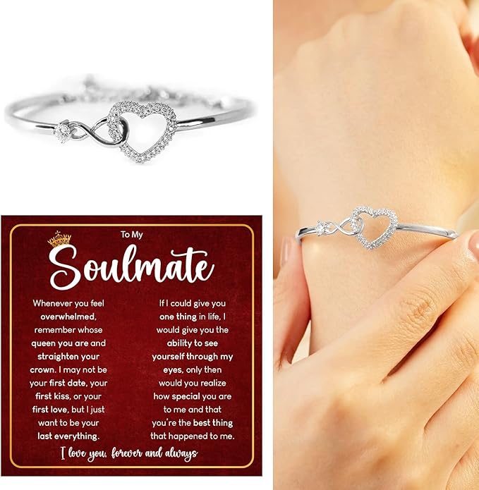 To My Soulmate Bracelet For Women With Heartfelt Message Card & Elegant Box, Bracelet For Girls, Soulmate Birthday, Wedding, Christmas Jewelry Gift From Boyfriend, Husband
