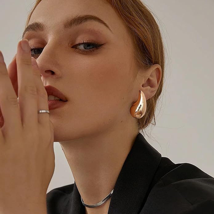 Gacimy Teardrop Earrings Dupes for Women 14K Gold Plated, Chunky Drop Earrings for Women with 925 Sterling Silver Post