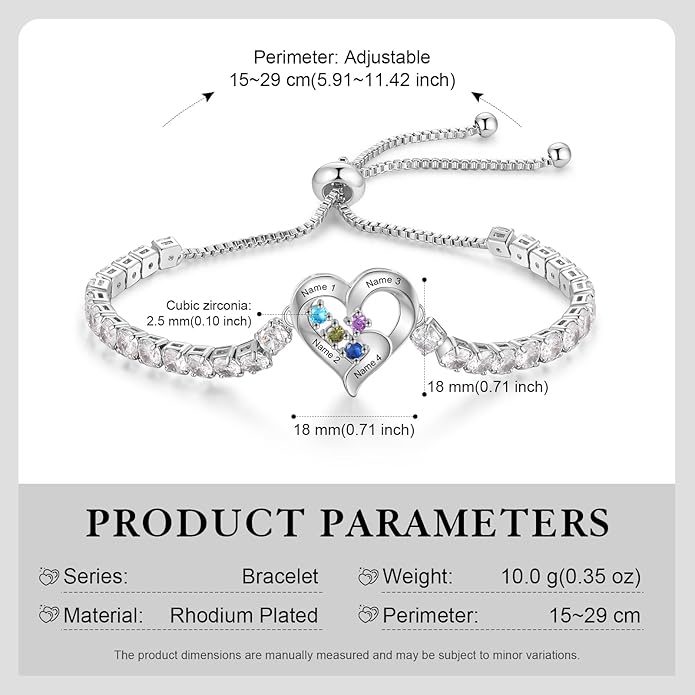 Personalized Name Birthstone Bracelet for Women, Mothers Bracelet with Birthstones, Mothers Day, Christmas, Birthday Gift for Mom Grandma Wife