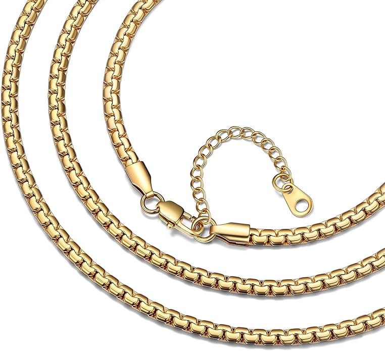Bestyle 18K Gold Plated/Silver/Black Chain for Men, Hypoallergenic 2/4/6/8mm Stainless Steel Flat Link Chain Necklace for Men & Women Hip Hop Jewelry, 14-30"