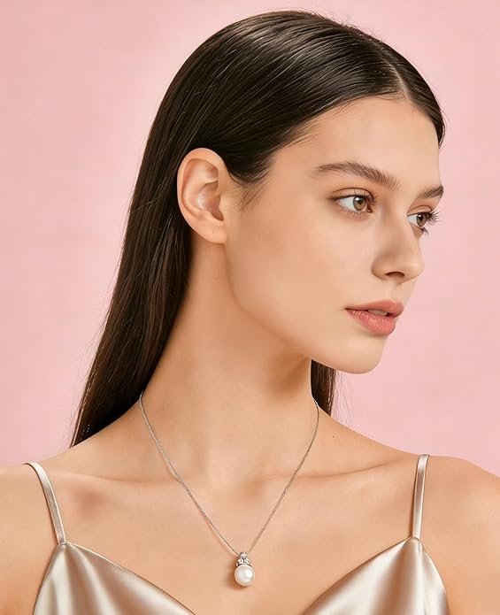 Fahonie Freshwater Pearl Necklaces for Women 925 Sterling Silver Single Pearl Pendant With 3 Birthstone Elegant Jewelry Gifts for Anniversary Mothers Day Christmas Gifts for Wife