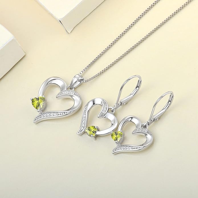 YL Heart Dangle Earrings 925 Sterling Silver Drop Earrings Birthstone Leverback Jewelry for Women