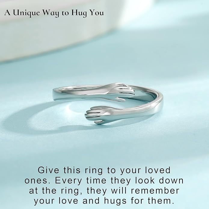 Yesteel Valentines Gifts for Kids Teen Girls - S925 Sterling Silver Hug Ring for Teen Girls Women, Adjustable Ring Jewelry Mothers Day Birthday Gifts for Daughters Mom Sister Wife Friends Grandma