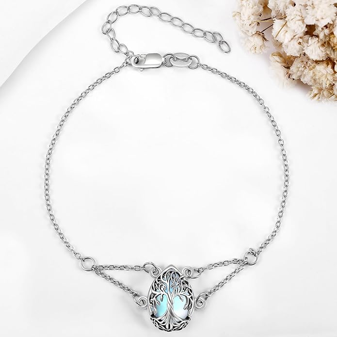 Mustard Seed Cross/Paw Print/Butterfly/Sunflower/Compass/Moss Agate Bracelet for Women 925 Sterling Silver Graduation Link Bracelet Jewelry for Women