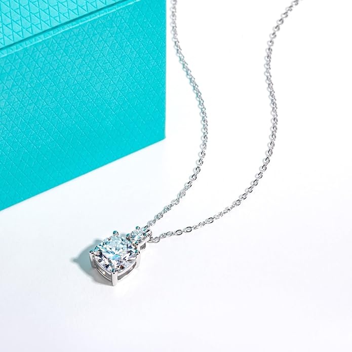 AnuClub Cushion Cut Moissanite Pendant Necklace D Color VVS1 925 Sterling Silver Refined Daily Necklace for Women with Certificate, 40+2+3cm Adjustable Chain