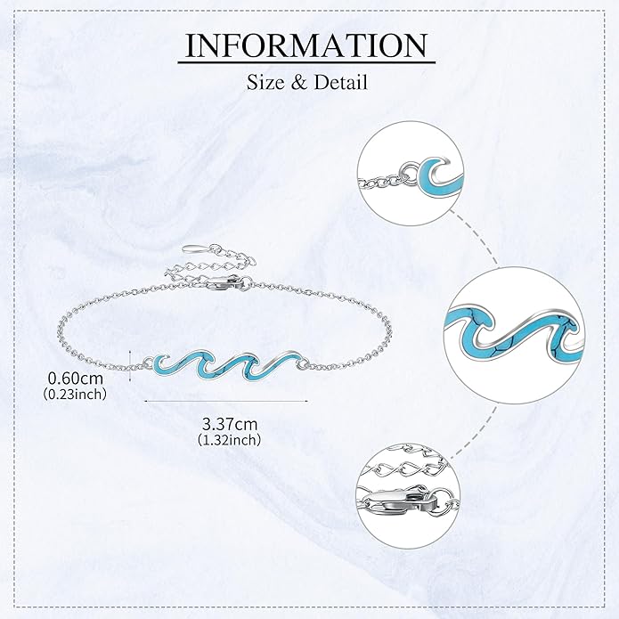 YFN Wave Anklet 925 Sterling Silver Ocean Wave Anklet Beach Jewelry for Women Gifts