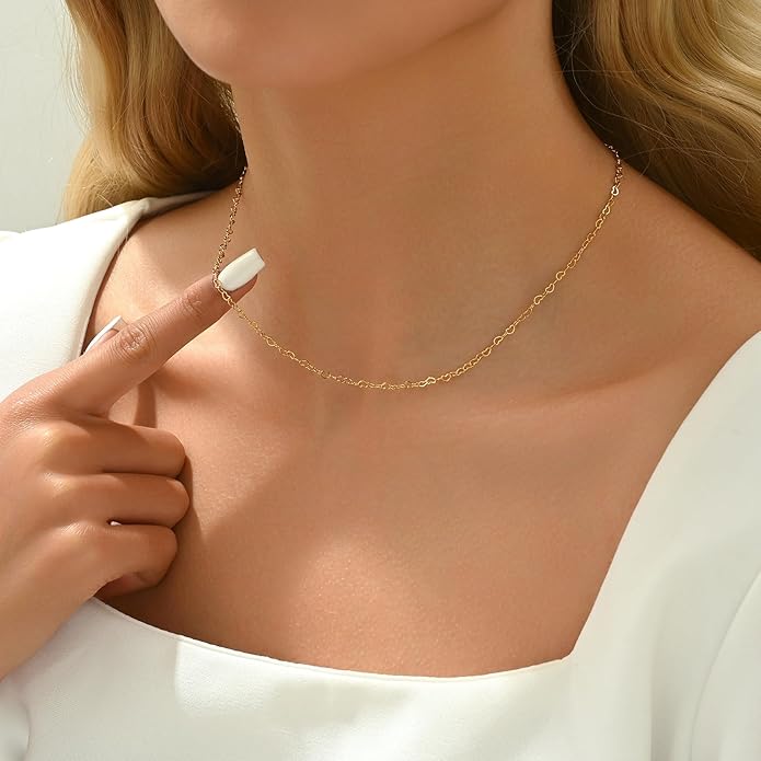 Gold Chain Necklace for Women Dainty 18K Gold Plated Thin Satellite Beaded Turquoise Necklace Simple Gold Boho Jewelry