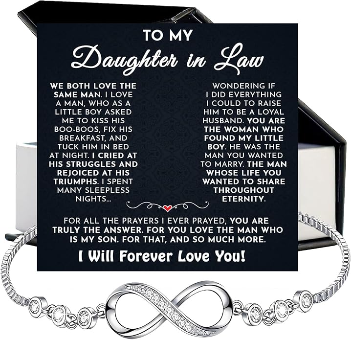 To My Beautiful Daughter In Law Bracelet From Mother-In-Law, Daughter In Law Birthday Gifts, Infinity Star Heart Bracelet For Her With Heartfelt Message Card & Elegant Box, Bonus Daughters Bracelets