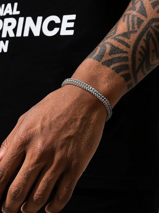 Richsteel Bracelets for Men 6mm/10mm/12mm Width Stainless Steel With Sturdy Clasp Franco Curb Chain Mens Bracelet 7.4/8.2/9 Inches Length
